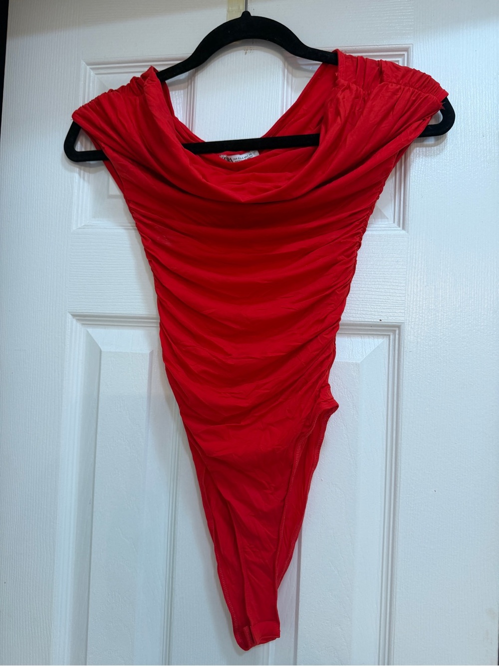 Zara Red Ruched Bodysuit Blouse